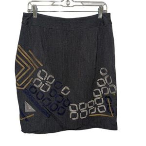 Peter Nygard Womens Pencil Skirt Plus‎ Size 8 Gray Straight Embroidered Studded